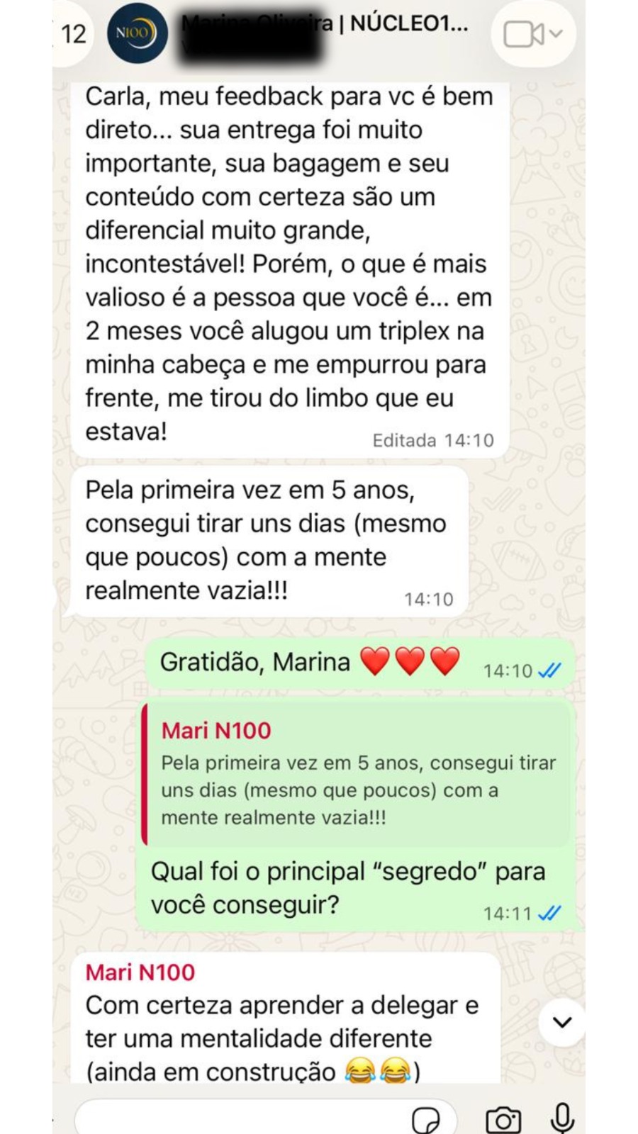 Depoimento de cliente sobre aprender a delegar